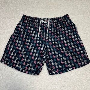 Original Penguin Men Multicolor All Over Logo Print Swim Shorts